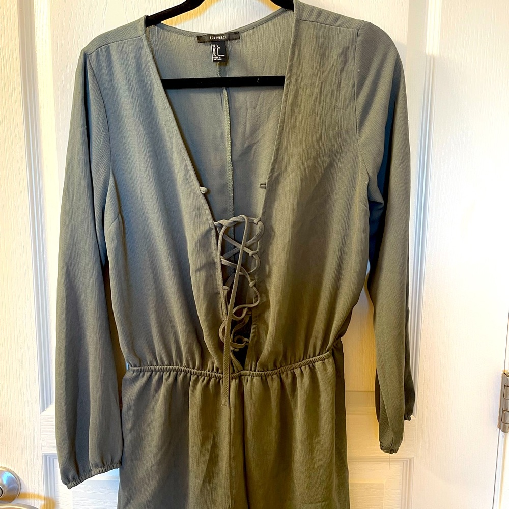 olive romper, with a tied vcut!!